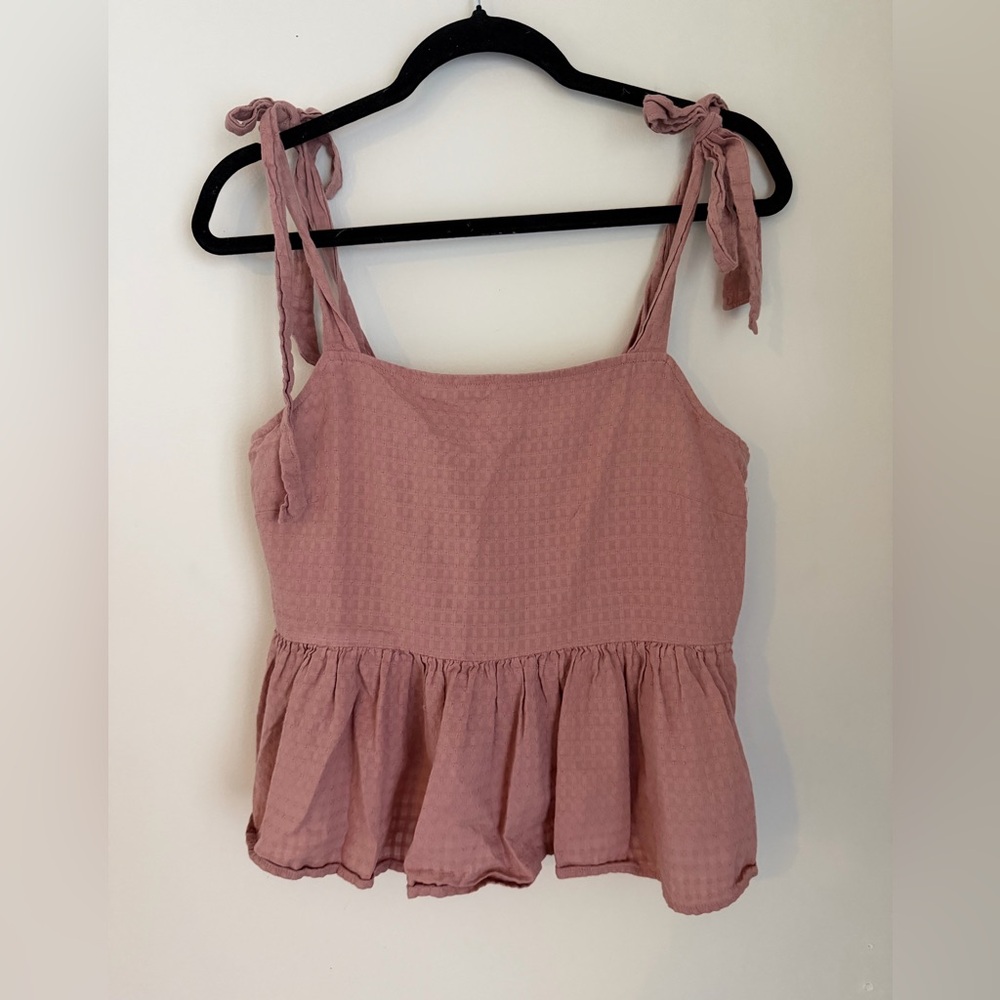 Madewell Pink Tie Strap Peplum Top Size M